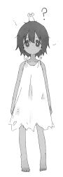 Rule 34 | 1girl, ?, absurdres, animal, animal on head, arms at sides, barefoot, dress, female focus, full body, highres, looking at viewer, luke (dydansgur), monochrome, mouse on head, on head, original, sketch, sleeveless, sleeveless dress, solo, tareme, torn clothes, torn dress