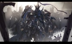 Rule 34 | armor, armored core, artorias the abysswalker, backlighting, bad id, bad pixiv id, blurry, cape, cowboy shot, dark souls (series), dark souls i, depth of field, highres, letterboxed, mecha, mono (jdaj), no humans, robot, sword, tagme, torn cape, torn clothes, weapon