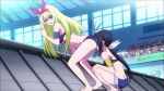 Rule 34 | 10s, 2girls, animated, anime screenshot, ass, between buttocks, bikini, blush, breasts, cleavage, face in ass, hip attack, kaminashi nozomi, keijo!!!!!!!!, multiple girls, o o, pointing, sakashiro maya, sound, swimsuit, video