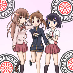 Rule 34 | 3girls, atarashi ako, bare legs, jacket, long sleeves, multiple girls, naked jacket, saki (manga), takakamo shizuno