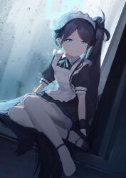 Rule 34 | 1girl, absurdly long hair, absurdres, apron, aqua halo, aris (blue archive), aris (maid) (blue archive), black dress, black footwear, black hair, blue archive, blue eyes, dress, halo, highres, hpyer, long hair, looking at viewer, maid, maid apron, maid headdress, mary janes, official alternate costume, pantyhose, rectangular halo, shoes, side ponytail, smile, solo, very long hair, white apron, white pantyhose