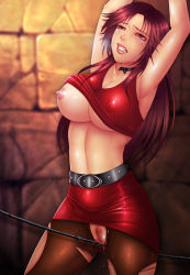 Rule 34 | 1girl, abs, armpits, bad id, bad pixiv id, bdsm, belt, blaze fielding, bondage, bound, bow, bowtie, breasts, cleavage, clothes lift, covered erect nipples, cropped legs, crotchless, cum, female focus, female pubic hair, half-closed eyes, large breasts, lipstick, long hair, looking up, makeup, miniskirt, momoman (pink voltage), nipples, no bra, no panties, pantyhose, pubic hair, pussy, pussy juice, see-through, sega, shirt lift, skirt, solo, solo focus, streets of rage, tank top, tears, torn clothes, torn legwear, torn pantyhose