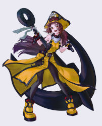 Rule 34 | 1girl, absurdres, anchor, guilty gear, hat, highres, holding, holding anchor, looking at viewer, may (guilty gear), open mouth, orange footwear, orange hat, pirate, pirate hat, purple z, simple background, skull and crossbones, solo, white background