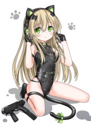 Rule 34 | 1girl, girls&#039; frontline, gun, highres, langley1000, solo, tail, tmp (girls&#039; frontline), weapon, white background