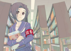 Rule 34 | 1girl, armband, book, kobayakawa rinko, kuronekokan monpetit, library, love plus, school uniform, serafuku, solo
