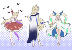 Rule 34 | :d, bare legs, bare shoulders, barefoot, bat (animal), blonde hair, breasts, dress, flower, granblue fantasy, hair flower, hair ornament, io (granblue fantasy), jeanne d&#039;arc (granblue fantasy), long hair, mifuta, nail polish, open mouth, smile, twintails, vampy, very long hair