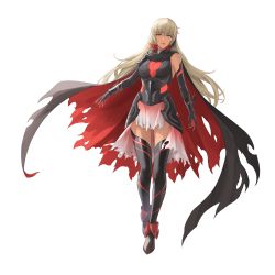 Rule 34 | 1girl, absurdres, alternate costume, black cape, black collar, black footwear, black gloves, black thighhighs, blonde hair, boots, breasts, cape, cleavage, collar, commission, commissioner upload, dark-skinned female, dark skin, elbow gloves, female focus, fire emblem, fire emblem: the binding blade, fire emblem heroes, full body, gloves, highres, igrene (fire emblem), large breasts, long hair, looking at viewer, moja (rainpoow), mole, mole under eye, nintendo, non-web source, solo, striped clothes, striped thighhighs, thigh boots, thighhighs, thighs, torn cape, torn clothes, yellow eyes