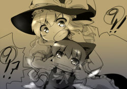 Rule 34 | 2girls, angry, bow, braid, cheek pull, circled 9, cirno, finger in another&#039;s mouth, hair bow, hat, hat bow, kirisame marisa, multiple girls, ryuu (multitask), touhou