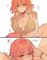 Rule 34 | 2girls, absurdres, amlichan, areola slip, bare shoulders, blush, breasts, cleavage, cunnilingus, earrings, freckles, hand on another&#039;s thigh, highres, hololive, hololive english, jewelry, large breasts, long hair, mori calliope, multiple girls, oral, orange hair, out-of-frame censoring, pink eyes, pink hair, purple eyes, takanashi kiara, virtual youtuber, yuri