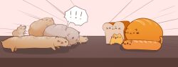 Rule 34 | !, !!, :d, absurdres, bread, cat baguette (popopoka), closed mouth, commentary, english commentary, food, highres, no humans, open mouth, original, popopoka, smile, speech bubble, spoken exclamation mark, tears