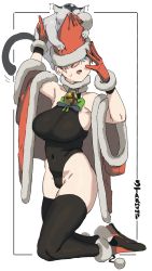 Rule 34 | 1girl, 1other, animal, animal on head, ankle boots, artist name, bell, biting, black leotard, black thighhighs, blue eyes, boots, bow, breasts, bulge, cape, cat, cat on head, christmas, coat, commentary, covered navel, english commentary, freya (starhump), full body, fur-trimmed boots, fur-trimmed cape, fur-trimmed headwear, fur collar, fur trim, futanari, gloves, green bow, hat, hat over one eye, highres, kneeling, large breasts, leotard, neck bell, on head, open clothes, open coat, original, pink hair, red coat, red footwear, red gloves, santa costume, santa hat, short hair, skindentation, solo focus, starhump, thighhighs