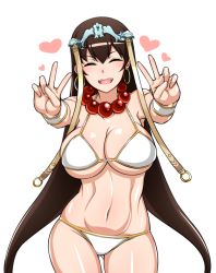 Rule 34 | 1girl, beads, blush, bra, breasts, brown hair, coco ankou, fate/grand order, fate (series), long hair, open mouth, panties, smile, underwear, v, xuangzang sanzang (fate)