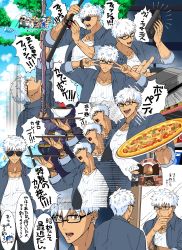 Rule 34 | 3boys, 5girls, archer (fate), archer (summer casual) (fate), arrow (projectile), bracelet, chibi, commentary request, cooking, cu chulainn (fate), curry, curry rice, dark-skinned male, dark skin, fate/grand order, fate (series), fishing rod, food, glasses, highres, hourinoki, illyasviel von einzbern, illyasviel von einzbern (swimsuit archer), jeanne d&#039;arc alter (swimsuit berserker) (fate), jeanne d&#039;arc (fate), jeanne d&#039;arc (swimsuit archer) (fate), jeanne d&#039;arc alter (fate), jeanne d&#039;arc alter (swimsuit berserker) (fate), jewelry, mordred (fate), mordred (fate) (all), mordred (swimsuit rider) (fate), multiple boys, multiple girls, muscular, oven, pizza, prince of lan ling (eastern socialite attire) (fate), prince of lan ling (fate), reflection, rice, smile, sparkle, sunglasses, tomoe gozen (fate), tomoe gozen (swimsuit saber) (fate), tomoe gozen (swimsuit saber) (first ascension) (fate), translation request, v, videocassette, white hair
