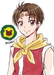 Rule 34 | 1boy, brown eyes, brown hair, circlet, closed mouth, gen (enji), gensou suikoden, gensou suikoden ii, highres, looking at viewer, male focus, riou (suikoden), simple background, smile, solo, white background