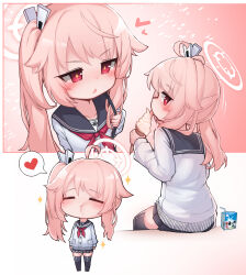 Rule 34 | + +, 1girl, ahoge, asymmetrical hair, asymmetrical sidelocks, black sailor collar, black skirt, black thighhighs, blue archive, blush, chibi, closed eyes, closed mouth, commentary, drinking straw, food, from behind, halo, heart, highres, ice cream, ice cream cone, licking, long sleeves, looking back, milk carton, miniskirt, mochikushi, multiple views, natsu (blue archive), neckerchief, parted lips, pink halo, pleated skirt, puffy long sleeves, puffy sleeves, red eyes, red neckerchief, sailor collar, shirt, side ponytail, sitting, skirt, soft serve, sparkle, speech bubble, spoken heart, standing, thighhighs, tongue, tongue out, white shirt, zettai ryouiki