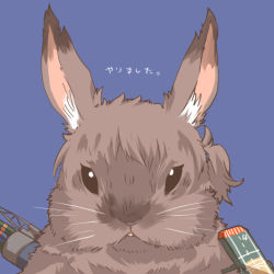 Rule 34 | 10s, animalization, arrow (projectile), blue background, rabbit, flight deck, kaga (kancolle), kantai collection, lowres, quiver, radio antenna, rebecca (keinelove), side ponytail, text focus