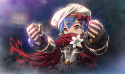 Rule 34 | 1girl, android, belt, clenched hands, flower, hat, joints, nintendo, orange eyes, poppi (xenoblade), poppi alpha (xenoblade), purple hair, red scarf, robot joints, scarf, scarf over mouth, shiragi, short hair, xenoblade chronicles (series), xenoblade chronicles 2, xenoblade chronicles (series), xenoblade chronicles 2