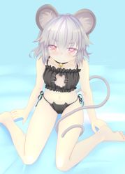 Rule 34 | 1girl, animal ears, bell, blush, breasts, cat cutout, cat ear panties, cat lingerie, cleavage cutout, clothing cutout, eyebrows, ishikkoro, jingle bell, looking at viewer, meme attire, mouse ears, mouse tail, navel, nazrin, panties, side-tie panties, small breasts, solo, tail, touhou, underwear