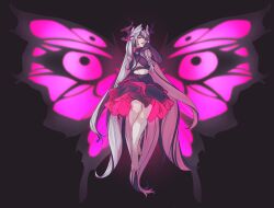 Rule 34 | 1girl, absurdly long hair, absurdres, aged up, alternate costume, barefoot, black dress, black gloves, black hair, breasts, butterfly wings, dress, fire emblem, fire emblem engage, frilled dress, frills, gloves, highres, iaurencin, insect wings, lips, long hair, looking at viewer, medium breasts, midriff, nintendo, smile, solo, underboob, very long hair, veyle (evil) (fire emblem), veyle (fire emblem), white hair, wings