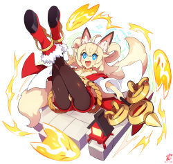 Rule 34 | + +, 1girl, :3, animal ear fluff, animal ears, artist name, ass, bare shoulders, black pantyhose, blonde hair, blue eyes, boots, breasts, cleavage, crossed bangs, crossed legs, dated, electricity, fang, female focus, fox ears, fox girl, fox shadow puppet, fox tail, fur-trimmed footwear, fur trim, hair flaps, hair rings, hand up, happy, highres, holding, holding staff, inaho (world flipper), jewelry, jumpsuit, lantern, legs, legs up, long hair, long sleeves, looking at viewer, medium breasts, multiple tails, necklace, off shoulder, open mouth, outstretched arm, pantyhose, red footwear, red jumpsuit, rope, rtari, shiny clothes, short jumpsuit, sidelocks, signature, simple background, smile, solo, sparkle, staff, tail, two tails, white background, wide sleeves, wooden lantern, world flipper