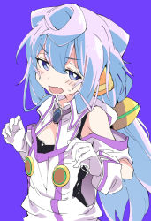 Rule 34 | 1boy, blue background, blue eyes, blue hair, blush, gloves, hacka doll, hacka doll 3, ixy, long hair, looking at viewer, male focus, open mouth, simple background, solo, trap, white gloves