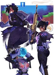 Rule 34 | 1girl, absurdres, animal ears, ass, bad tag, beckoning, black bodysuit, bodysuit, cameltoe, dark-skinned female, dark skin, female focus, fortnite, from behind, from side, glowing, glowing eyes, gun, highres, holding, holding gun, holding weapon, huge ass, multiple views, raven team leader (fortnite), rifle, scarf, see-through, see-through shirt, short hair, solo, torn clothes, void dot exe, weapon, wet, wet clothes