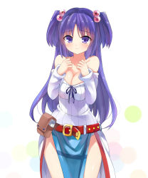 Rule 34 | 00s, 1girl, bad id, bad pixiv id, belt, blue hair, breasts, clannad, cleavage, cowboy shot, hair bobbles, hair ornament, ichinose kotomi, large breasts, long hair, purple eyes, solo, standing, twintails, two side up, yostxxx