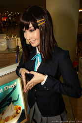 Rule 34 | alodia gosiengfiao, cosplay, heart, heart hands, hirasawa yui, k-on!, lowres, photo (medium), school uniform