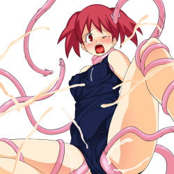 Rule 34 | 1girl, a1 (initial-g), hinata natsumi, interspecies, keroro gunsou, one-piece swimsuit, rape, red hair, school swimsuit, solo, swimsuit, tentacles, tentacles under clothes