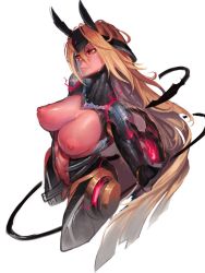 Rule 34 | 00s, 1girl, abs, alca steele, android, blonde hair, breasts, cleavage, large breasts, long hair, navel, nipples, orange eyes, science fiction, simple background, solo, taimanin (series), taimanin asagi, taimanin asagi kessen arena, tianzhong zhongtian, topless, very long hair, white background