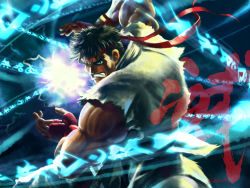 Rule 34 | 1990s (style), 1boy, angry, black eyes, black hair, capcom, clenched teeth, energy ball, epic, fingerless gloves, gloves, hadouken, headband, male focus, manly, muscular, retro artstyle, ryu (street fighter), short hair, solo, street fighter, street fighter ii (series), street fighter iv (series), teeth