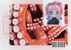 Rule 34 | 1girl, absurdres, agent 8 (splatoon), barcode, black jacket, expressionless, grey eyes, highres, jacket, looking at viewer, nintendo, octoling, octoling girl, octoling player character, red hair, solo, splatoon (series), splatoon 2, splatoon 2: octo expansion, suction cups, tentacle hair, tentacles, upper body, zicbx