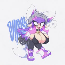 Rule 34 | bag, bow, breasts, cleavage, game console, hood, hoodie, huge breasts, pink hair, pointy ears, purple hair, sega, sega mega drive, slit pupils, smile, smutbunny, thick thighs, thighs, vixy (vixynyan)