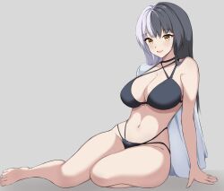 Rule 34 | 1girl, black hair, black panties, bra, breasts, holoadvent, hololive, hololive english, large breasts, long hair, looking at viewer, multicolored hair, navel, on floor, panties, self-upload, shiori novella, solo, thighs, underwear, virtual youtuber, white hair, yellow eyes, zeropen