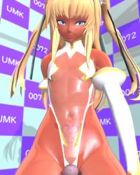 Rule 34 | 1girl, animated, artist request, bare legs, bare shoulders, blonde hair, blue eyes, blush, breasts, cameltoe, curvy, dark-skinned female, dark skin, erection, futaba lili ramses, gloves, hetero, highleg, highleg leotard, leotard, long hair, looking at viewer, magical girl, naughty face, nipples, partially visible vulva, penis, seductive smile, shiny skin, small breasts, smile, sound, taimanin (series), tentacle and witches, thigh sex, thong leotard, twintails, upper body, video, white background