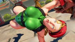 Rule 34 | 3d, antenna hair, bare shoulders, blonde hair, blue eyes, braid, breasts, cammy white, covered navel, curvy, gloves, green leotard, hat, highleg, highleg leotard, highres, large breasts, leotard, lips, long hair, red gloves, red hat, ryona, screencap, shiny clothes, solo, street fighter, street fighter v, thighs, third-party edit, thong leotard, twin braids, very long hair, wide hips
