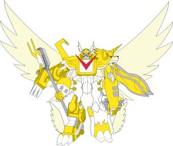 Rule 34 | armor, digimon, digimon (creature), microphone, shoutmon x7, shoutmon x7 superior mode, solo, wings