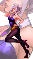 Rule 34 | 1girl, alternate costume, animal ears, bare shoulders, battle bunny riven, belt, breasts, carrot, cleavage, detached collar, fake animal ears, high heels, league of legends, necktie, pantyhose, pink heels, playboy bunny, ponytail, rabbit ears, rabbit tail, riven (league of legends), short hair, source request, tail, thelittlefirefly, updo, watermark, wrist cuffs, zoom layer