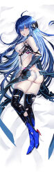 Rule 34 | 1girl, absurdres, age fx, ahoge, ass, azur lane, bare shoulders, black gloves, black thighhighs, blue hair, boots, breasts, butt crack, closed mouth, dress, elbow gloves, from side, full body, gloves, hair between eyes, hands on own hips, headgear, helena (azur lane), helena (meta) (azur lane), highres, incredibly absurdres, long hair, looking at viewer, medium breasts, official alternate costume, red eyes, sideboob, sleeveless, smile, solo, standing, thigh boots, thighhighs, very long hair, white dress