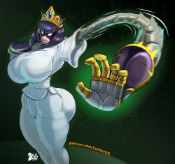 Rule 34 | 1girl, android, ass, black hair, breasts, curvy, cyborg, female focus, gauntlets, headpiece, highres, huge ass, huge breasts, lips, lurkergg, mask, robot, short hair, solo, stretched limb, the ninja warriors, the ninja warriors once again, thick lips, thick thighs, thighs, yaksha (the ninja warriors)