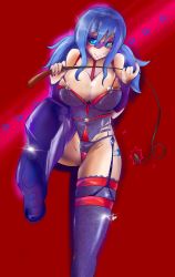 Rule 34 | 1girl, absurdres, bdsm, bdsm outfit, blue eyes, blue hair, bondage, boots, bound, breasts, cleavage, dominatrix, domino mask, fairy tail, flatpancakesjim, grabbing, grabbing another&#039;s breast, high heels, highres, juvia lockser, large breasts, lingerie, lipstick, looking at viewer, makeup, mask, nail polish, one leg raised, presenting, thick thighs, thighs, twintails, underwear, whip