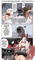 Rule 34 | 1boy, 3koma, 4girls, abs, angry, animal ears, arknights, artist name, black panties, black pantyhose, blanket, bottle, bracelet, breasts, cleavage, comic, commentary, demon horns, doctor (arknights), english commentary, english text, flying sweatdrops, hair between eyes, highres, holding, holding knife, horns, jewelry, kinohara kossuta, kitchen knife, knife, large breasts, long hair, mudrock (arknights), multiple girls, navel, panties, pantyhose, pointy ears, raccoon ears, raccoon girl, raccoon tail, red eyes, robin (arknights), shared blanket, skadi (arknights), sleeping, speech bubble, spiked bracelet, spikes, sports bra, tail, underwear, utage (arknights), very long hair, white hair, yandere, zzz