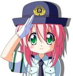 Rule 34 | 00s, armband, gloves, green eyes, hat, kobayakawa yutaka, lucky star, police, police uniform, policewoman, rindou (awoshakushi), salute, short hair, solo, uniform