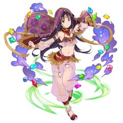 Rule 34 | 1girl, anklet, armpits, breasts, choker, closed mouth, detached sleeves, floating hair, full body, groin, harem outfit, highres, jewelry, long hair, long sleeves, looking at viewer, midriff, navel, official art, outstretched arm, pants, pink sleeves, purple hair, red eyes, see-through, small breasts, smile, solo, standing, stomach, sword art online, thigh strap, transparent background, veil, very long hair, yuuki (sao)