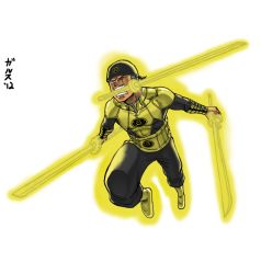 Rule 34 | 1boy, cosplay, crossover, dc comics, green lantern (series), male focus, one piece, roronoa zoro, sinestro corps, solo, sword, transparent background, weapon, yellow theme