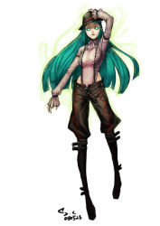 Rule 34 | 00s, aura, boots, chair, dnf, dungeon and fighter, green eyes, green hair, hat, long hair, michelle (dungeon and fighter), michelle monohan, michelle the telekinetic, pants, shirt, suspenders