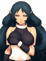 Rule 34 | 00s, 1girl, bare shoulders, breast hold, breasts, fumio (rsqkr), gloves, green hair, long hair, midriff, net ghost pipopa, net venus, pointy ears, sleeveless, sleeveless turtleneck, solo, turtleneck