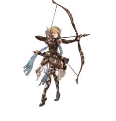 Rule 34 | 10s, arrow (projectile), bag, belt, blonde hair, bow (weapon), brown eyes, djeeta (granblue fantasy), drawing bow, elbow gloves, feathers, fingerless gloves, full body, gloves, granblue fantasy, holding, holding bow (weapon), holding weapon, looking away, minaba hideo, quiver, ranger (granblue fantasy), short hair, shoulder pads, skirt, solo, standing, thighhighs, transparent background, weapon, zettai ryouiki