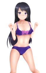 Rule 34 | 1girl, absurdres, artist request, bad id, bad pixiv id, bikini, black hair, blush, breasts, hibike! euphonium, highres, kousaka reina, long hair, looking at viewer, one-piece swimsuit, purple eyes, purple one-piece swimsuit, resized, simple background, smile, solo, solo focus, swimsuit, tagme, third-party edit, upscaled, waifu2x, white background