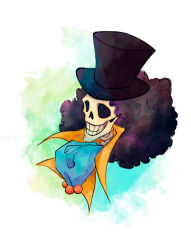 Rule 34 | 1boy, afro, black hair, brook (one piece), hat, male focus, one piece, skeleton, solo